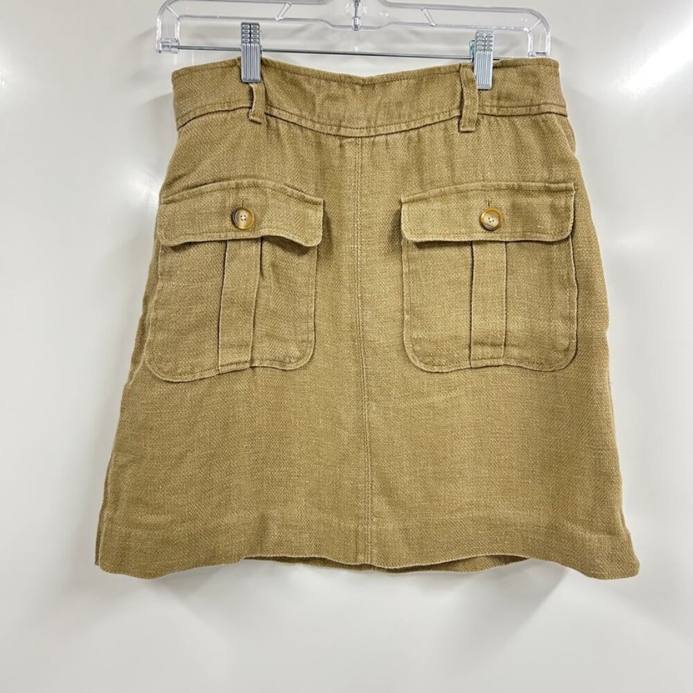100% Linen Cargo Pocket Mini Skirt Size 4 Safari Utility Coastal Grandmillennial